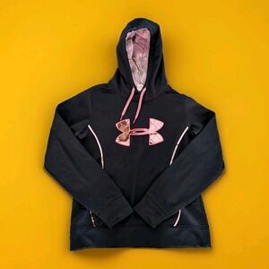 Under Armour Hoodie Womens Medium Black Sweatshirt Fleece Real Tree Hunting